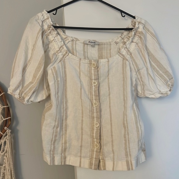 Madewell Linen-Blend Square-Neck Button-Front Top: Undyed Edition - Picture 2 of 5